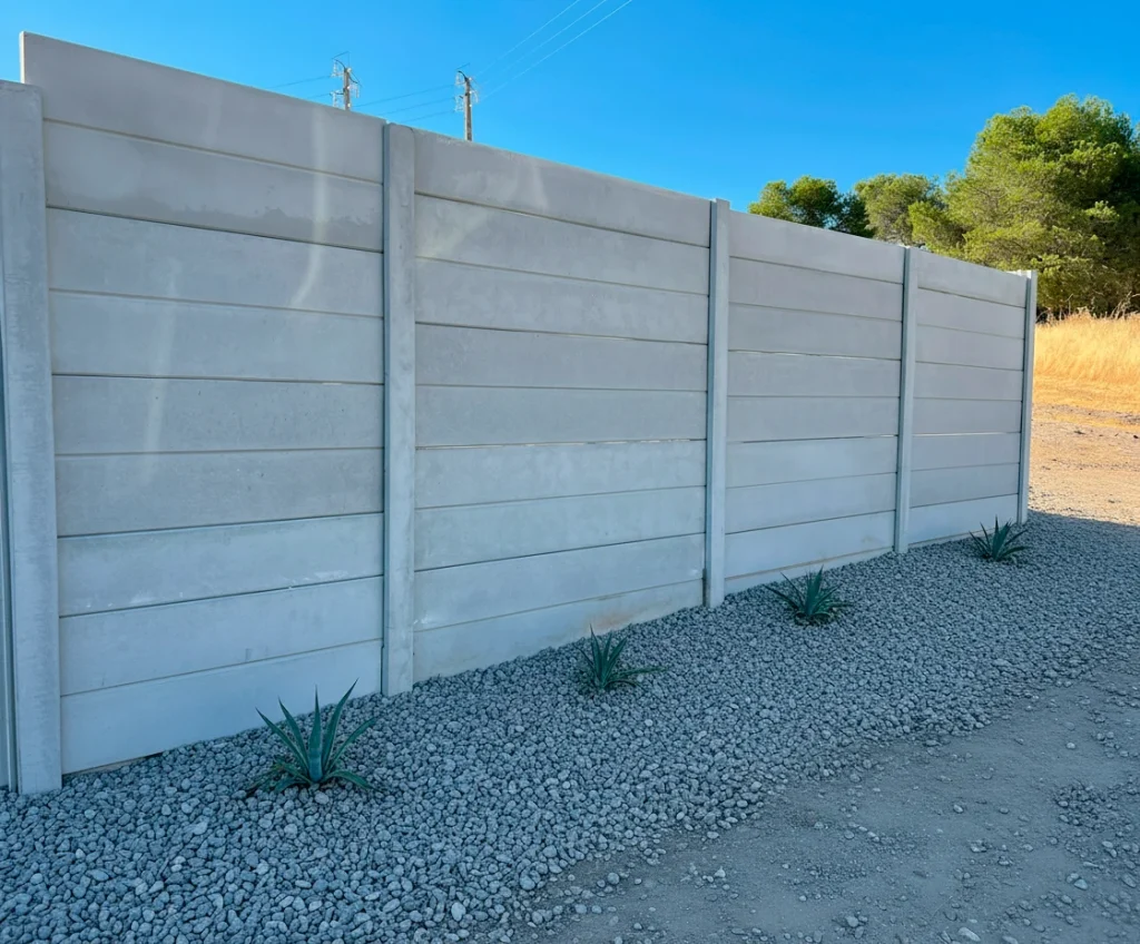 Vedação modular de betão junto a pavimento exterior